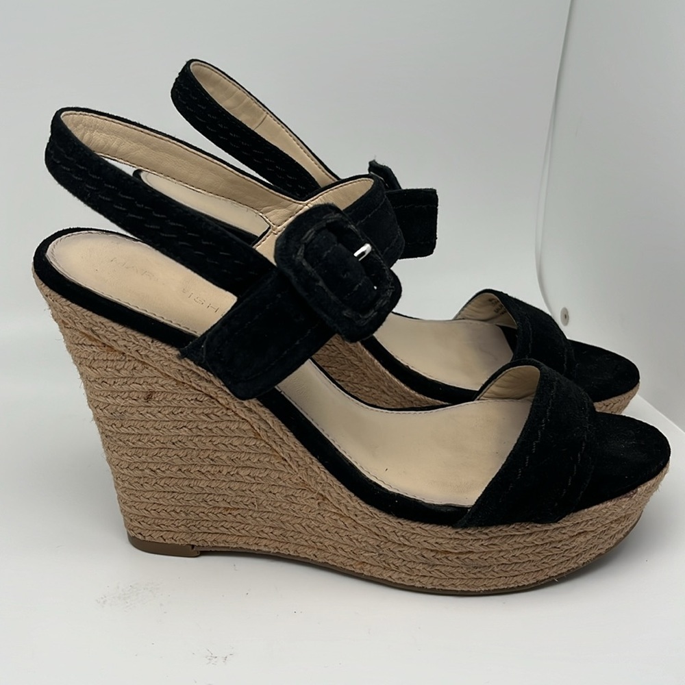 Marc Fisher Hippie 2‎ Black Suede Espadrille Boho Wedge Heel Sandals Size 8M